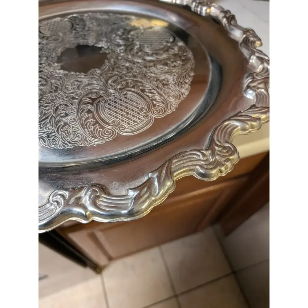 Vintage International Silver Co. Silver-Plated Serving Tray | Ornate Scalloped